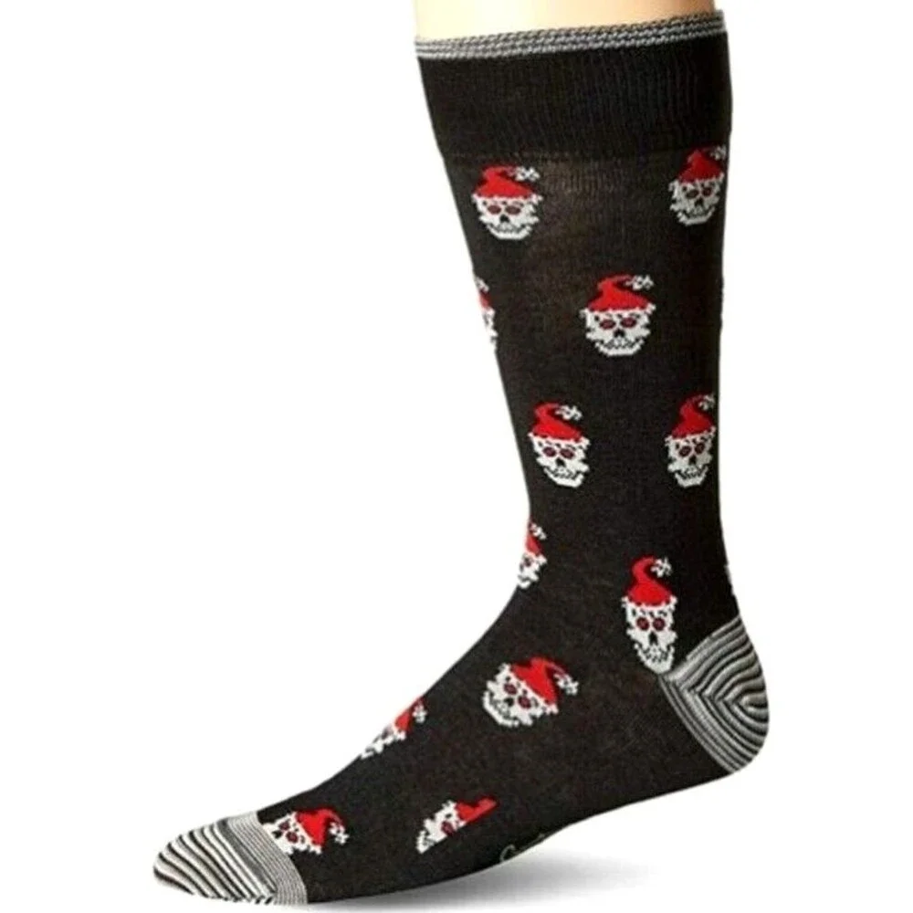 Robert Graham Christmas Santa Skull Mens Dress Socks Peruvian Pima Cotton Black